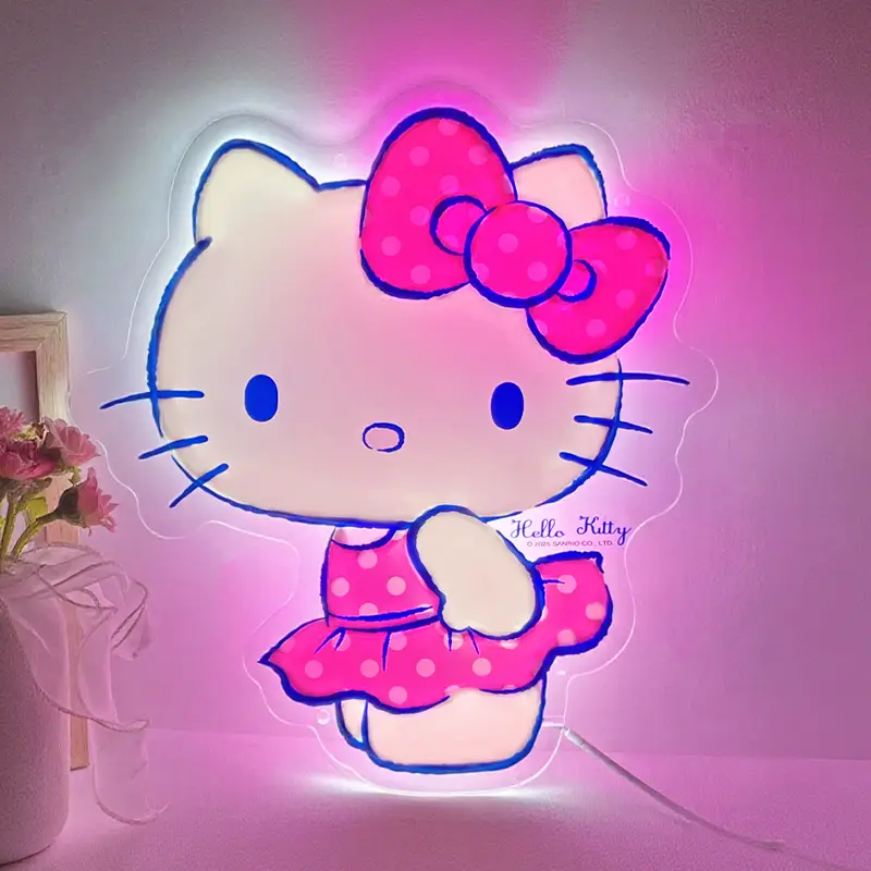 Wholesale Rapid Prototyping Sanrio Certified Polka Dot Skirt Hello Kitty Neon Lamp for Gift Shop 1