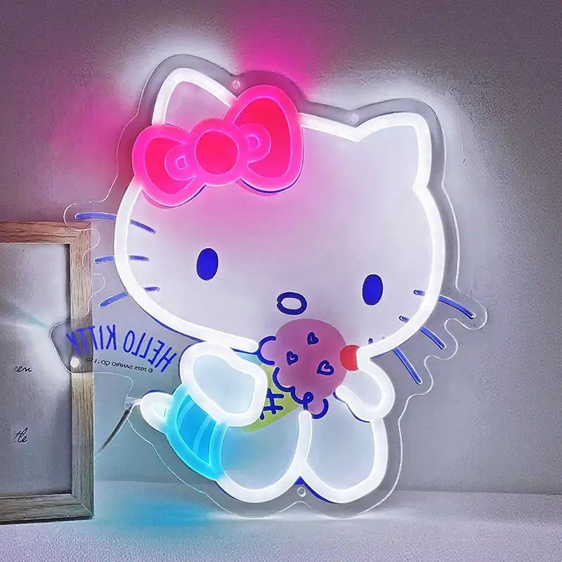 Volume Order Rapid Shipment Sanrio Ice Cream Hello Kitty UV Printed Neon Wall Light for Wholesaler 1