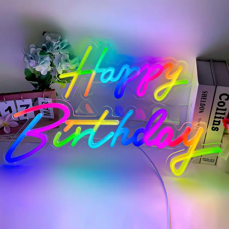 Phantom Lighting Color Happy Birthday Acrylic Phrase Neon Wall Sign for Party Decor 1