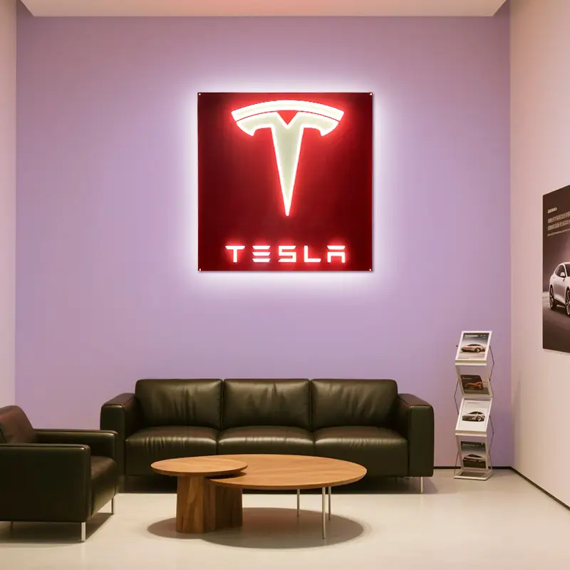 Mass Production Business Logo Custom Made Acceptable Tesla Acrylic Wall Mounted Neon Signboard for Brands 1