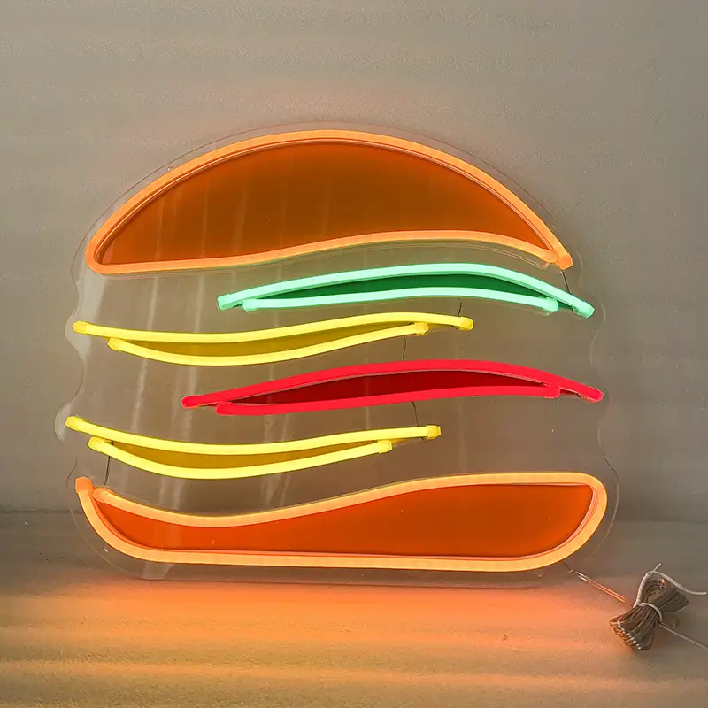 Bulk Tailor Made Available Multiple Color Burger Acrylic LED Neon Wall Signboard 1