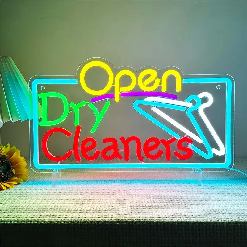 Immediate Delivery Custom Made Acceptable Soft Silicone Strip Acrylic Board Cleaner Neon Wall Signboard for Laundromat 1