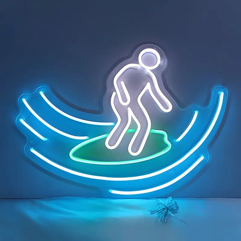 Mass Production Wholesale Soft Flexible Silicone Strip Surfing Man Illuminated Neon Wall Light for Sporting Store 1