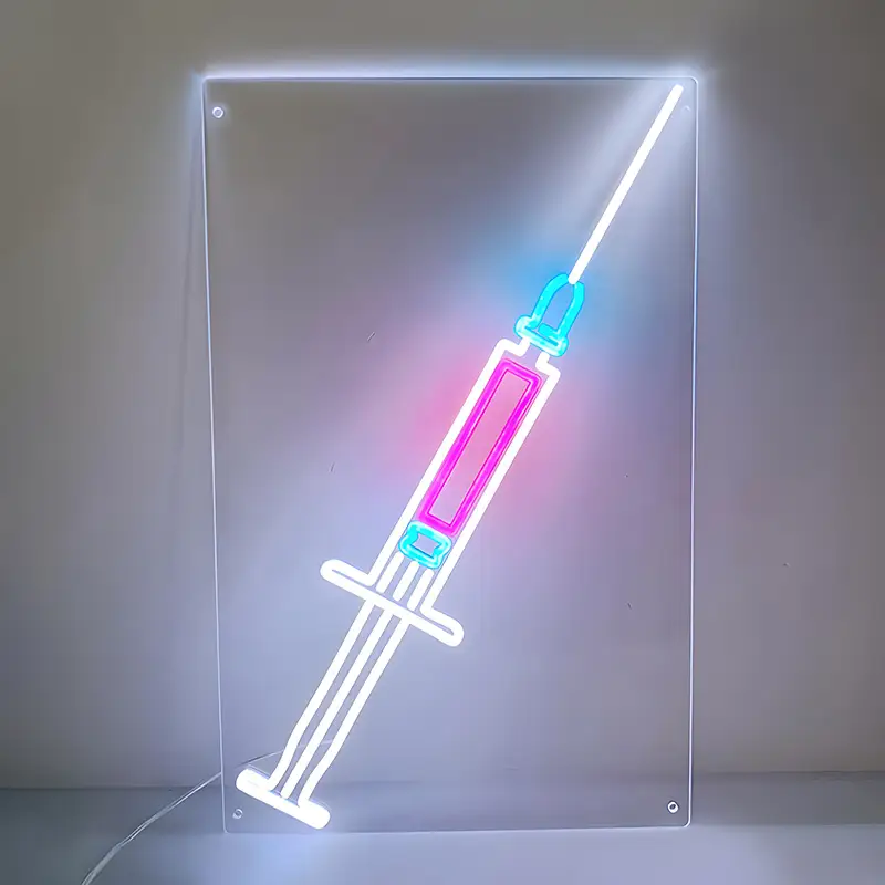 Wholesale Mass Production Customized Acrylic Board Syringe Design Neon Wall Sign for Medical Store 1