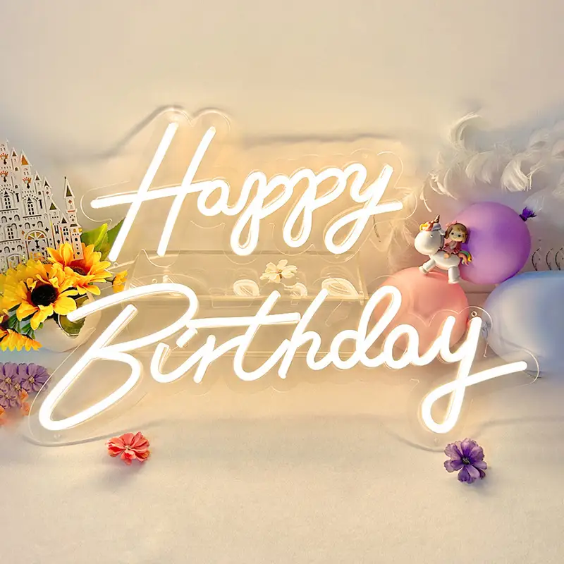 Wholesale Fast Delivery Happy Birthday Illuminated Acrylic LED Neon Phrase Sign Light for Party Decor 1