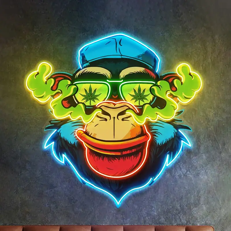 Customized Size Wholesale UV Printed Soft Silicone Strip Stylish Blue Monkey Neon Light Sign for Retail Store 1