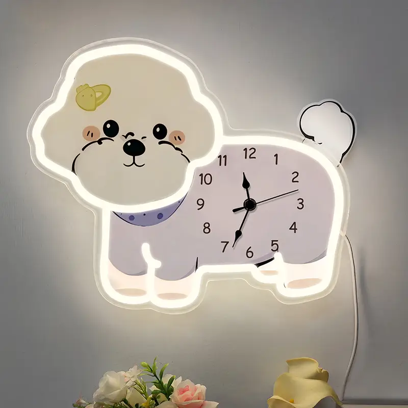 Wholesale Custom Neon LED Light Clock with Dog Design for Room Use 1