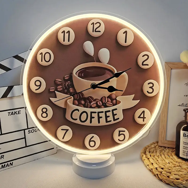 Neon LED Light Clock with Free Design, Coffee Special Shape, Factory Price, High Quality, Indoor Use 1
