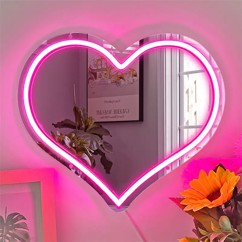 Wholesale Fast Delivery Pinky Heart Shape Multi Lighting Color Long Durable Neon Wall Mirror for Wholesaler 1