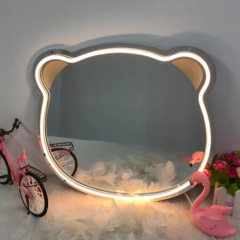Large Volume Customized Warm White Lighting Cute Bear Shape Long Durable Neon Mirror for Home Decoration 1