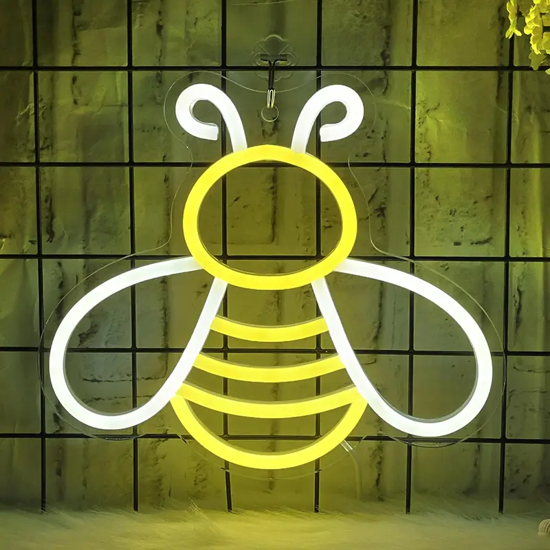 Sweety Bee Yellow Lighting Color Remote Control Wall Hanging Neon Sign for Garden Decoration 1